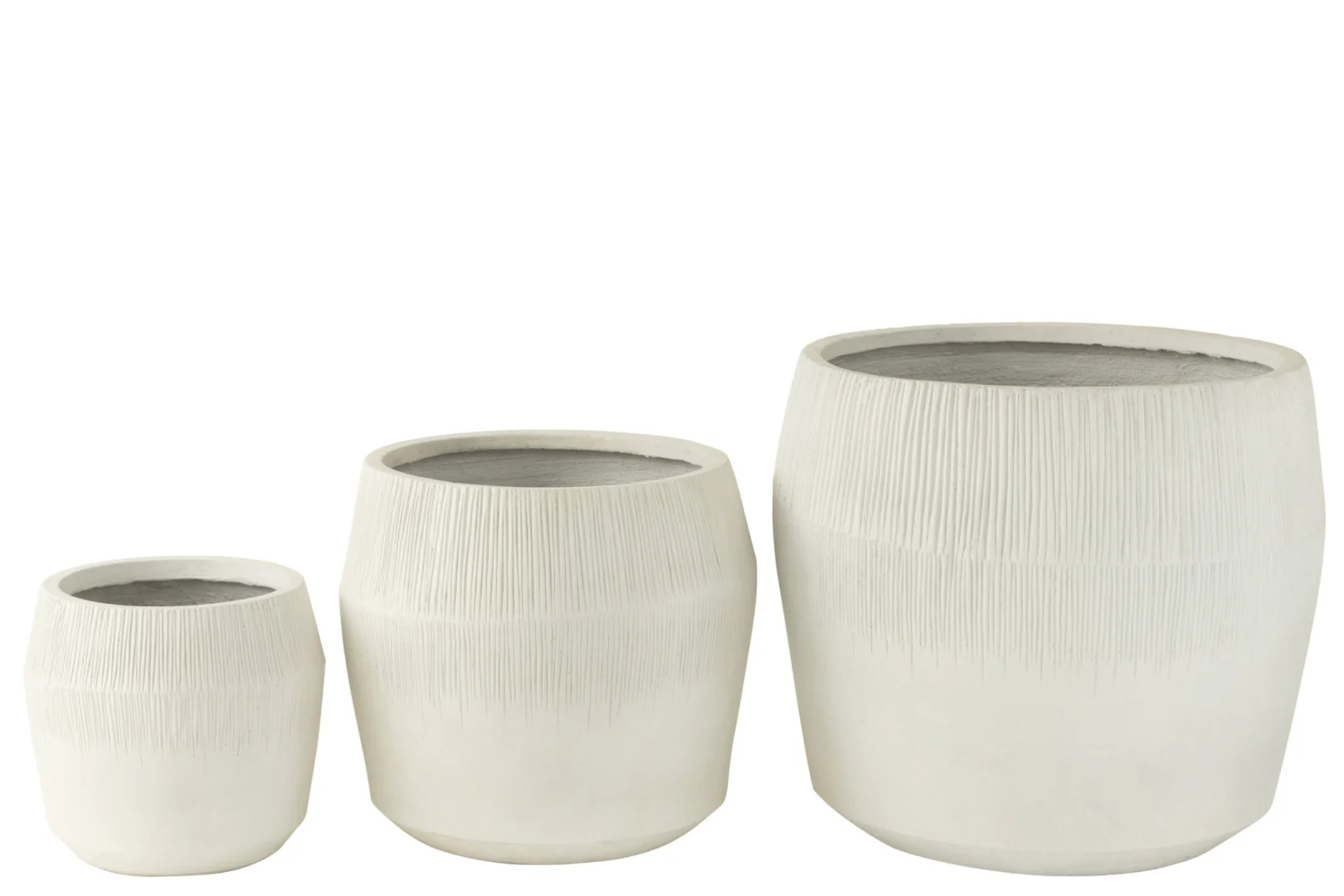 Set van 3 witte Bloempot Greernano vezelklei met strak reliëf, moderne ronde vorm en verschillende maten