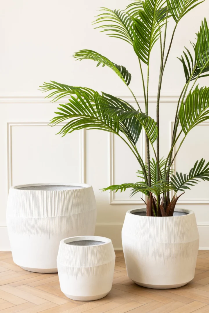 Bloempot Greernano Vezelklei Wit H49,5 cm - Set van 3 - Afbeelding 2