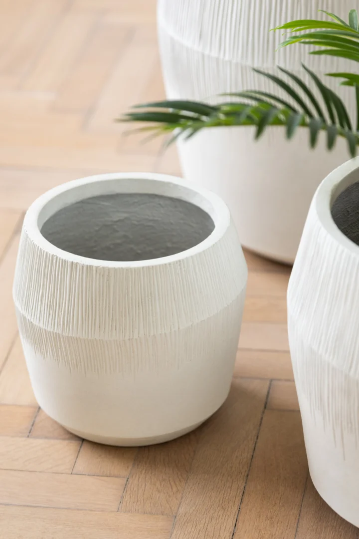 Bloempot Greernano Vezelklei Wit H49,5 cm - Set van 3 - Afbeelding 3