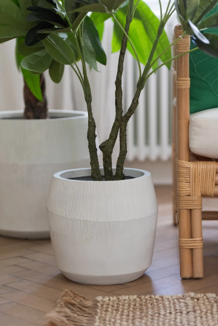 Bloempot Greernano Vezelklei Wit H49,5 cm - Set van 3 - Afbeelding 4