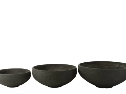 Schaal Grermak vezelklei zwart, set van 3 decoratieve schalen met stevige, ronde vormen