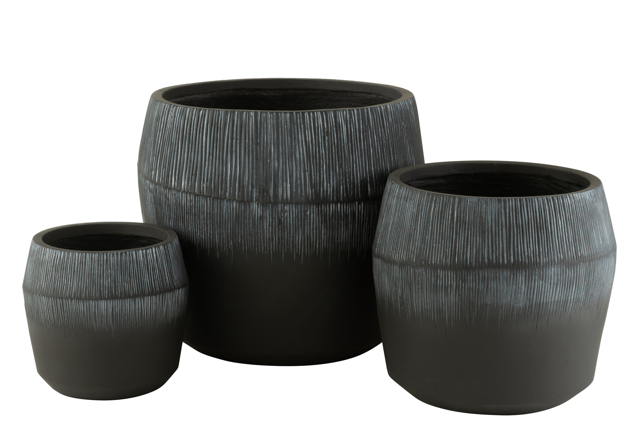 Bloempot Linand Vezelklei Zwart H49,5 cm - Set van 3 - Afbeelding 2