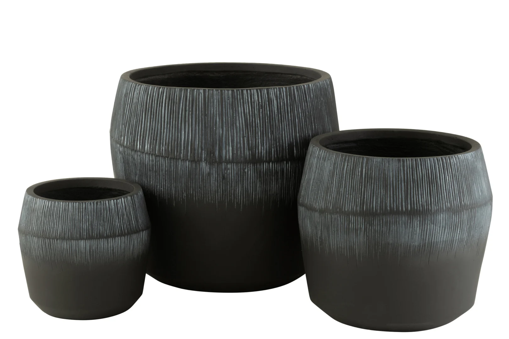 Bloempot Linand Vezelklei Zwart H49,5 cm - Set van 3 - Afbeelding 2