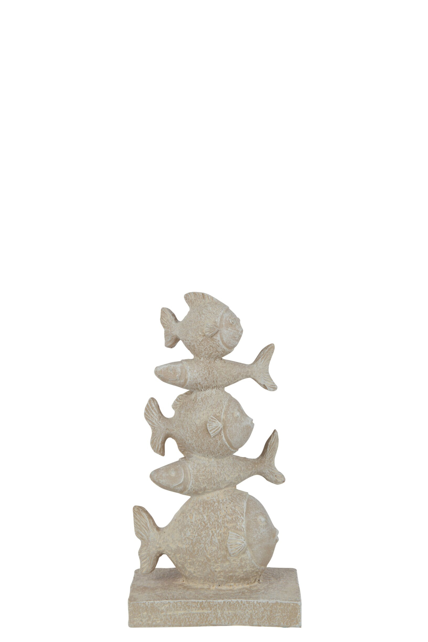 Decoratiefiguur Fastos beige polyresin met vijf gestapelde vissen, 26 cm hoog