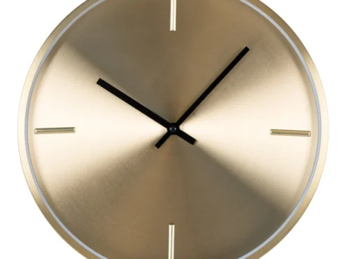 Wandklok Saurnil Goud, aluminium met goudkleurige afwerking en strak, stil ontwerp