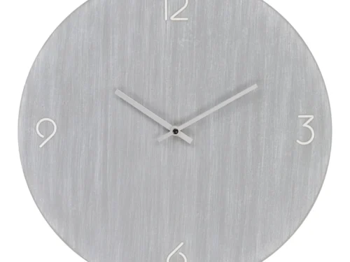 Greerano wandklok van lichtgrijs MDF met cijfers en stil uurwerk, ronde moderne look
