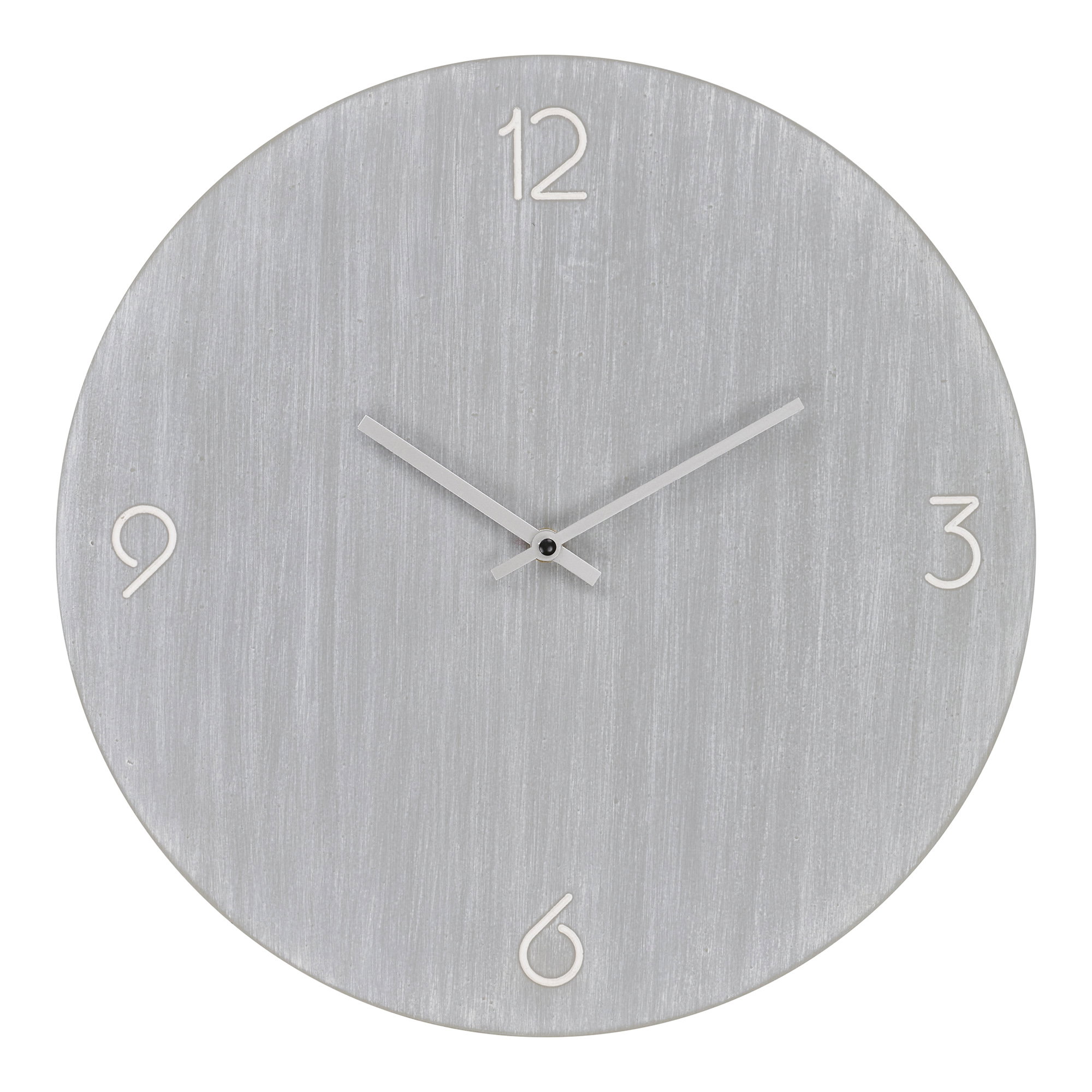 Greerano wandklok van lichtgrijs MDF met cijfers en stil uurwerk, ronde moderne look
