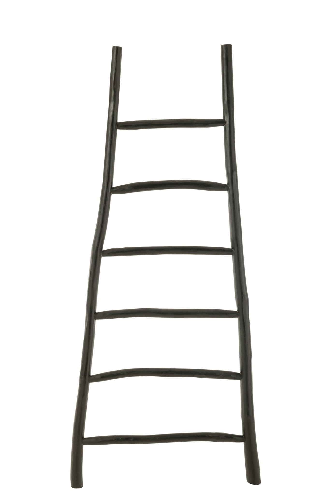 Stustero zwarte teakhouten ladder woonaccessoire met 6 sporten en slank design