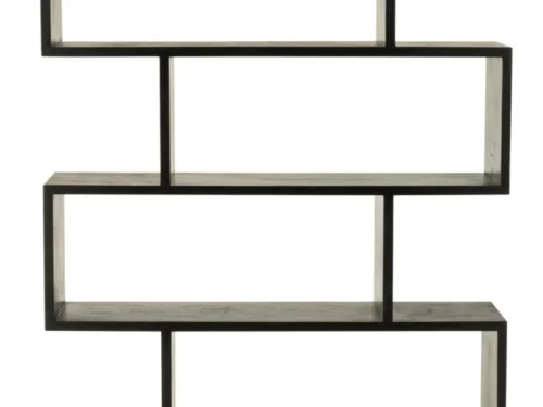 Boekenkast Naandol zwart 120 cm, open mangohout design met slanke verticale vakken en asymmetrische planken