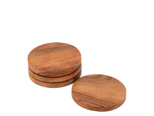 Onderzetter Primo Hout Groen, set van 4 ronde acaciahouten onderzetters met natuurlijke houtnerf and groene look