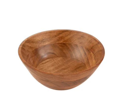 Kom Cobh hout naturel van acaciahout, ronde schaal met warme nerf en compacte vorm