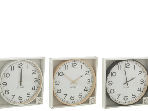 Wandklok Kleello set van 3 ronde klokken in wit, beige en zwart met duidelijke cijfers en strak design