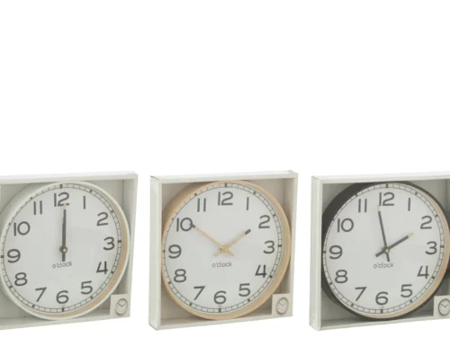 Wandklok Kleello set van 3 ronde klokken in wit, beige en zwart met duidelijke cijfers en strak design