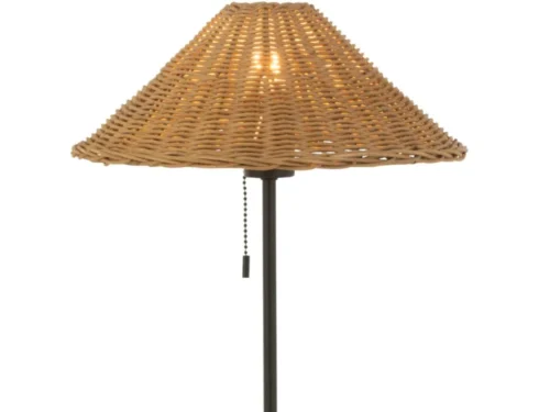 Tafellamp Gaussang Naturel H50 cm met rotan kap, zwarte voet en snoerschakelaar