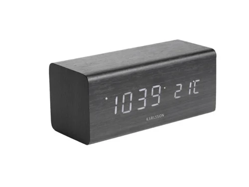 Wekker Steibon zwart met LED-display, datum en temperatuur in modern houtfineer ontwerp