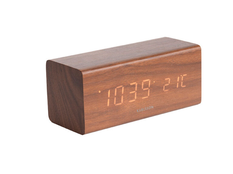 Wekker Fansum Wit, houten digitale wekker met tijd, datum en temperatuur in strak modern design
