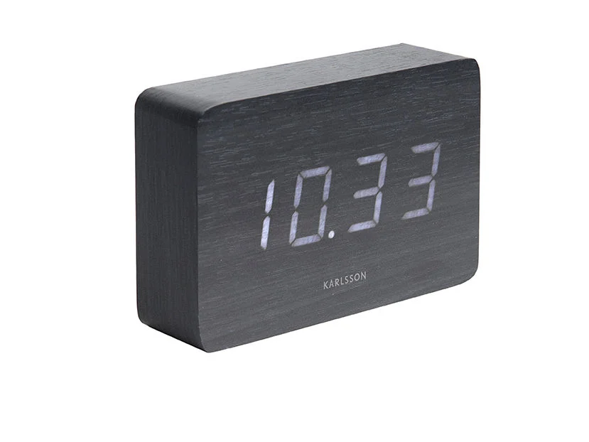 Wekker Beilund Zwart met LED-display, strakke zwarte afwerking en modern compact design