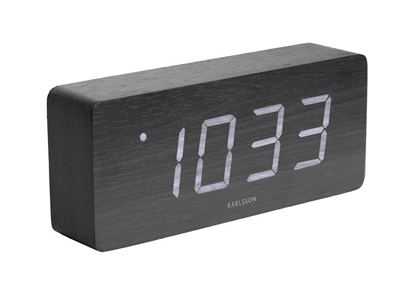 Wekker Pronir Zwart met LED-display, zwart fineer en moderne digitale tijdweergave
