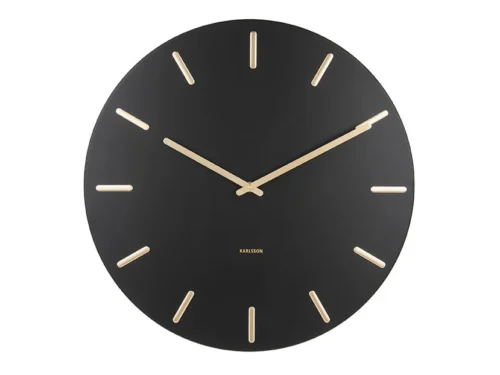 Wandklok Dirraro Zwart met zwarte wijzerplaat en gouden accenten, modern en minimalistisch design