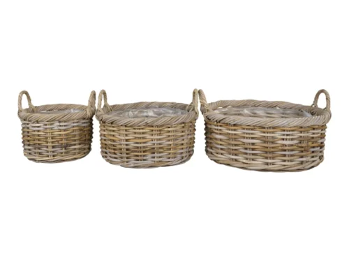 Mand Kaavun Rotan Naturel set van 3, natuurlijke Kubu rotan manden in drie formaten met handgrepen