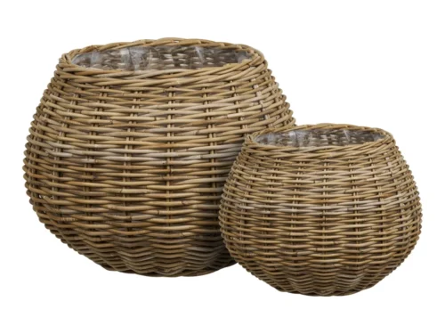 Mand Kaansero rotan naturel set van 2, ronde gevlochten manden in twee formaten met plastic binnenvoering