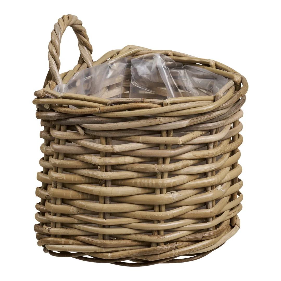 Mand Giedaro Rotan Naturel, ronde kubu rotan opbergmand met handgreep en plastic binnenvoering