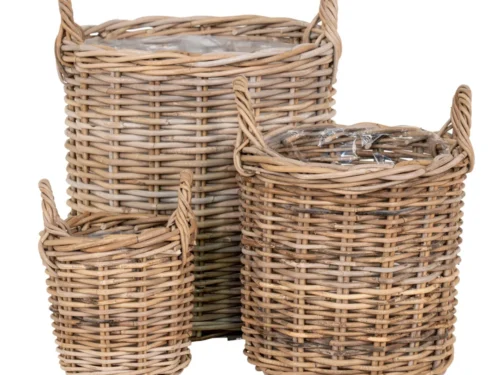 Mand Zedum Rotan Naturel set van 3, handgevlochten opbergmanden in drie formaten met handgrepen