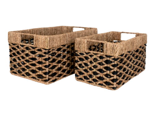 Mand Gaunnero Zeegras Zwart set van 2, handgeweven opbergmanden met naturel en zwart patroon, stevige handgrepen