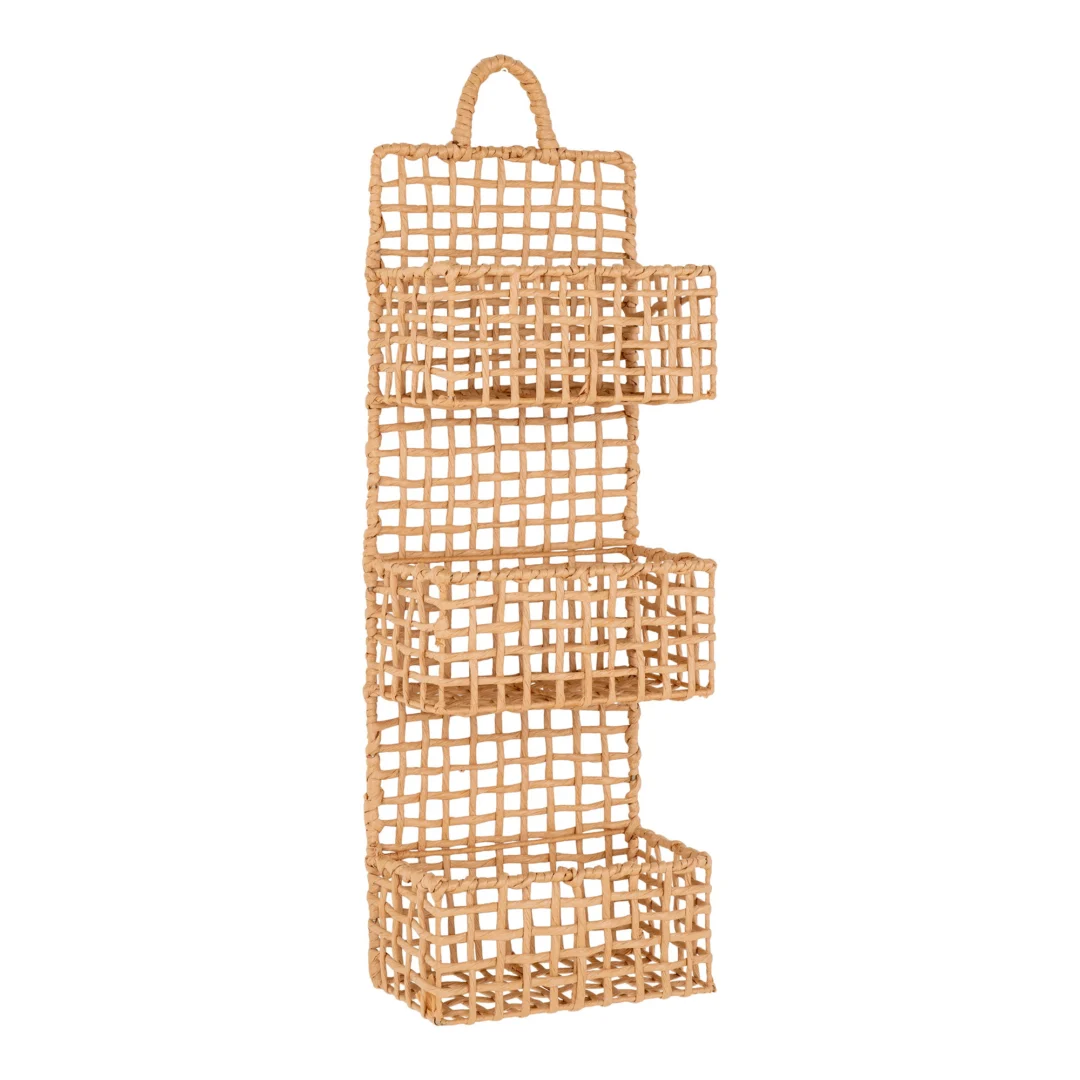 Wandplank Coover Metaal 25 cm, naturel geweven opbergplanken met luchtige open structuur en handgreep