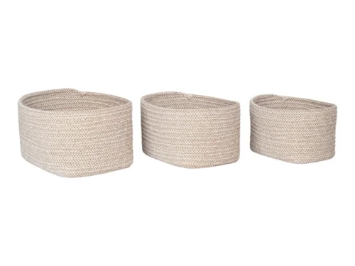 Mand Dauldand katoen beige opbergmanden set van 3 in drie formaten, naturel geweven structuur