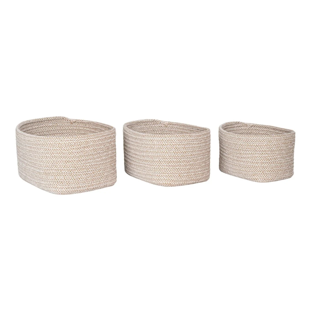 Mand Dauldand katoen beige opbergmanden set van 3 in drie formaten, naturel geweven structuur