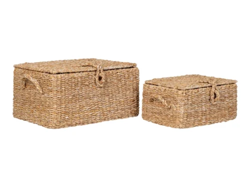 Mand Rardos zeegras naturel set van 2: twee rechthoekige opbergmanden met deksel in verschillende maten
