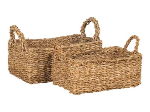 Mand Vaullano Zeegras Naturel set van 2, gevlochten opbergmanden met handgrepen in warme naturel tinten