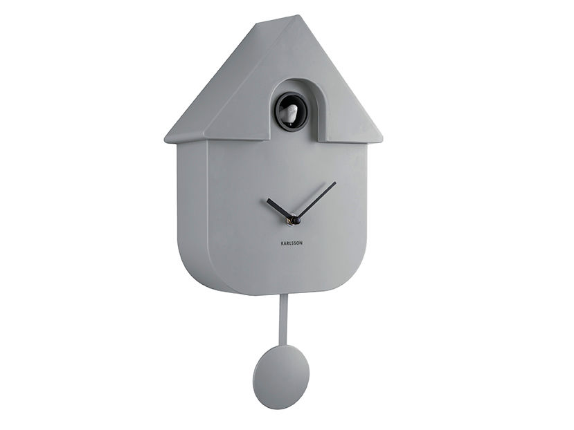 Wandklok Coosano Grijs van Karlsson, moderne koekoeksklok met metallic frame en slinger