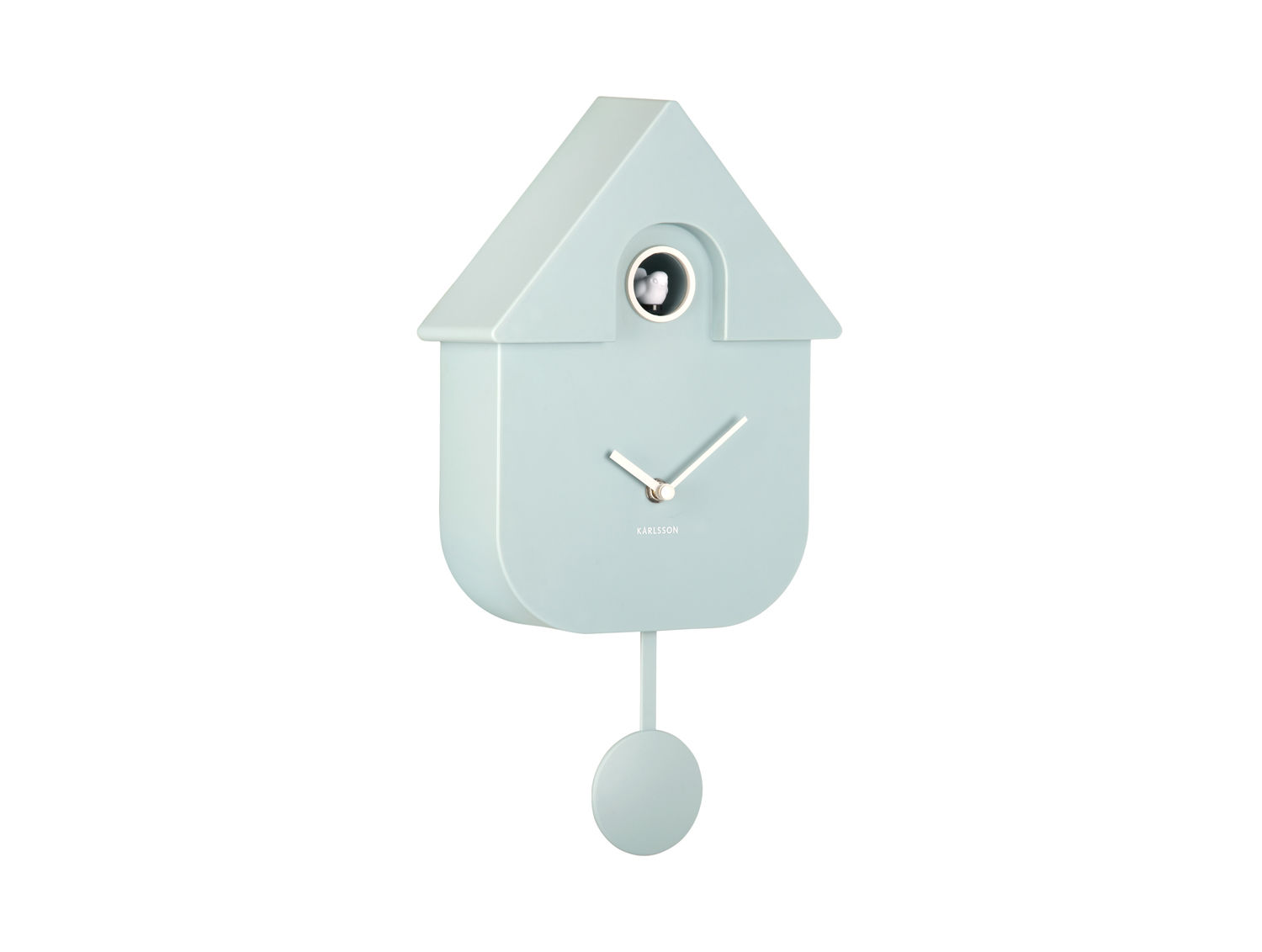 Wandklok Klorrik Zacht Blauw met modern cuckoo-design, zachte kleur en pendel van Karlsson