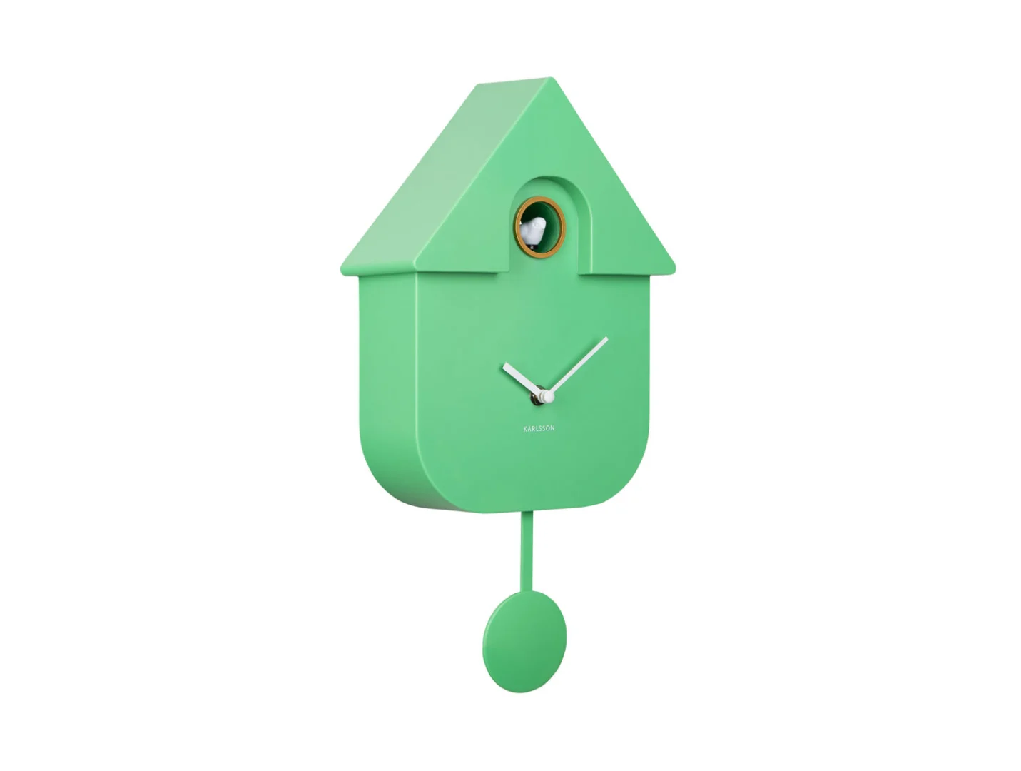 Karlsson Wandklok Vordin Helder Groen, moderne koekoeksklok met slinger en speels huisvormig design