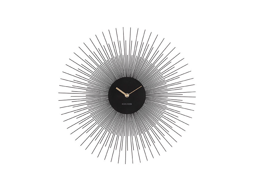 Wandklok Jeesura zwart met stralend vuurwerkdesign en moderne luxe uitstraling