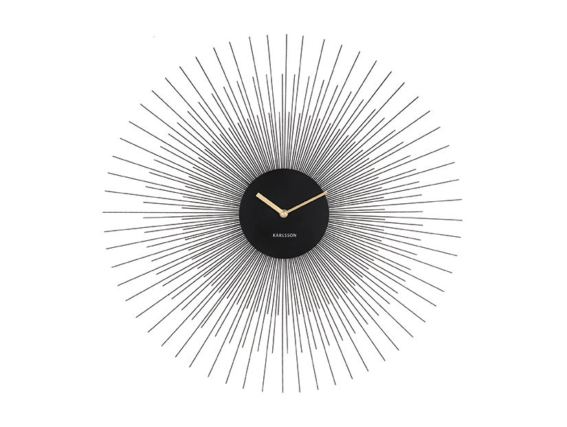 Wandklok Barek zwart met opvallende zonnestraalvorm en moderne luxe uitstraling