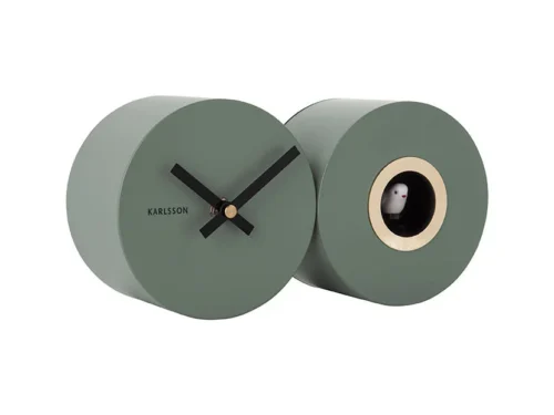 Karlsson Wandklok Brunsond Groen set van 2 met speels cuckoo-element en vogelgeluid, modern design