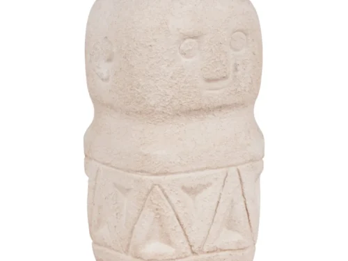 Decoratie Hoonnira Beton Beige, compact beige cement object met minimalistisch gezicht en reliëfdetails