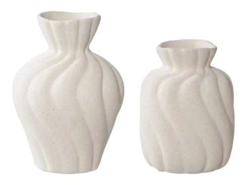 Set van 2 witte keramieken Vaas Stemang, tijdloze vorm in H12 en H15 cm