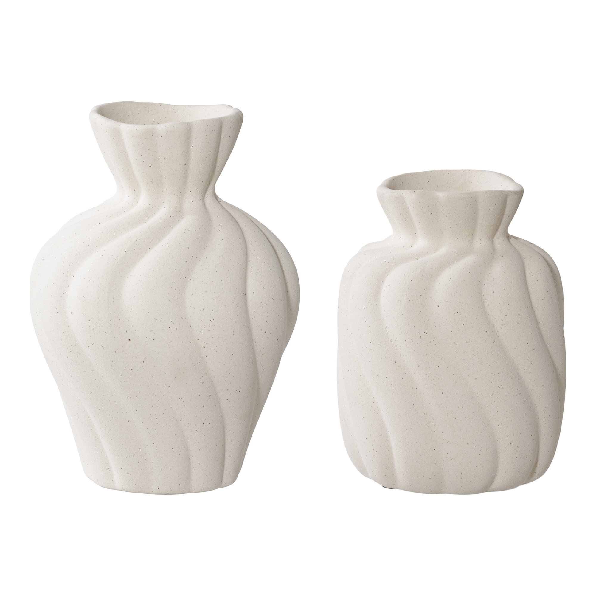 Set van 2 witte keramieken Vaas Stemang, tijdloze vorm in H12 en H15 cm