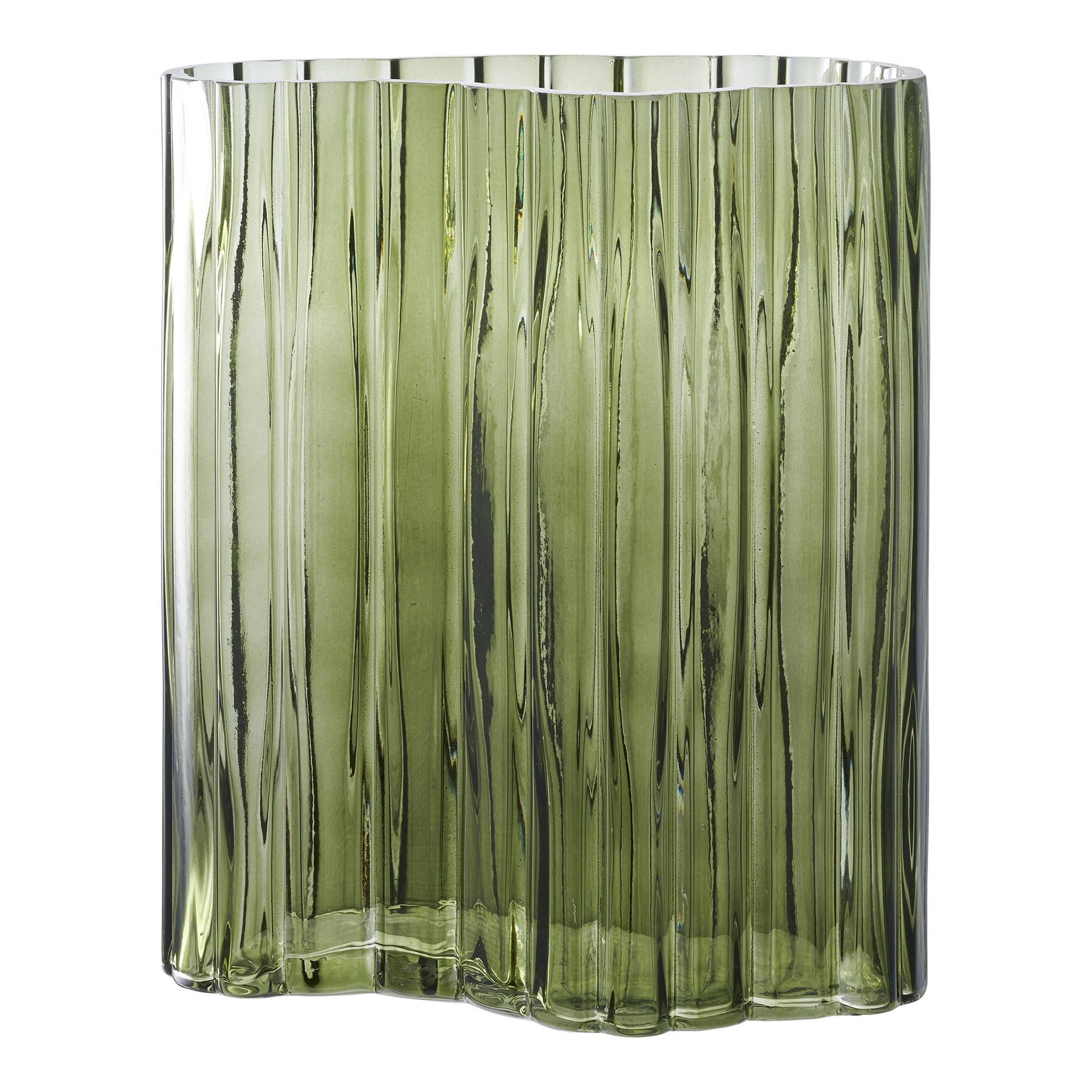 Groene glazen vaas Stilva met geribbelde, moderne uitstraling, H26,5 cm