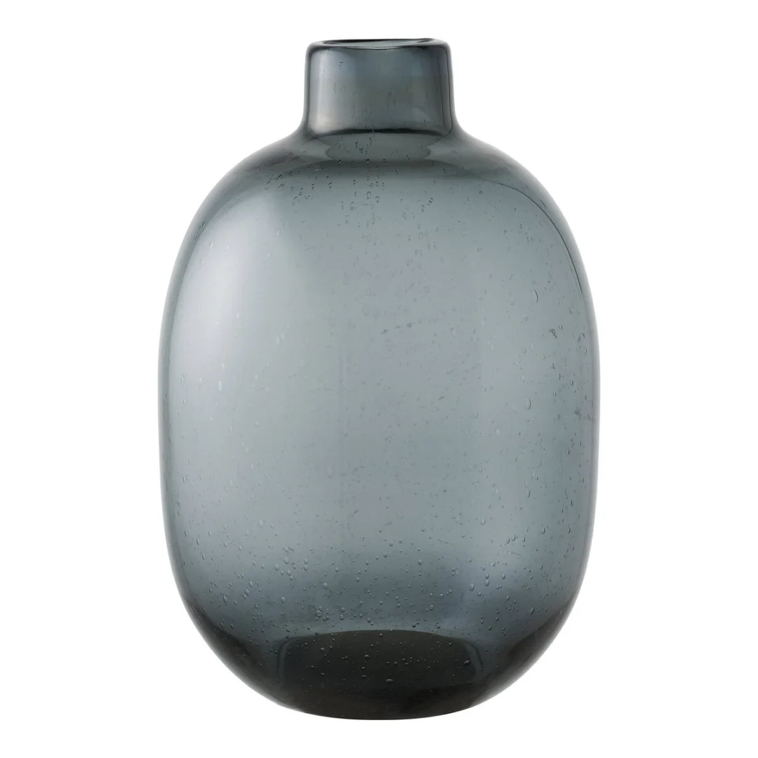 Vaas Kleski van zwart glas, rond model met hoge hals, 35 cm, stijlvolle woonaccessoire