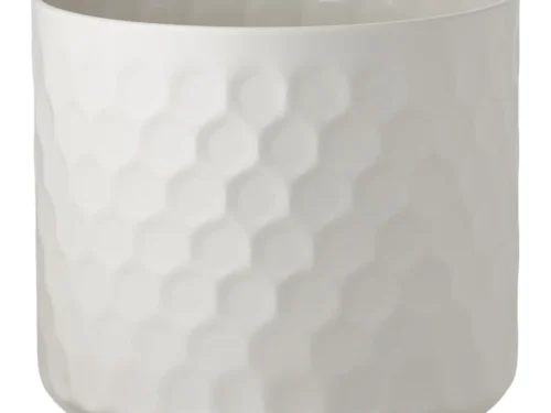 Witte stalen bloempot Pestund H21 cm met ronde vorm en strak, modern ontwerp