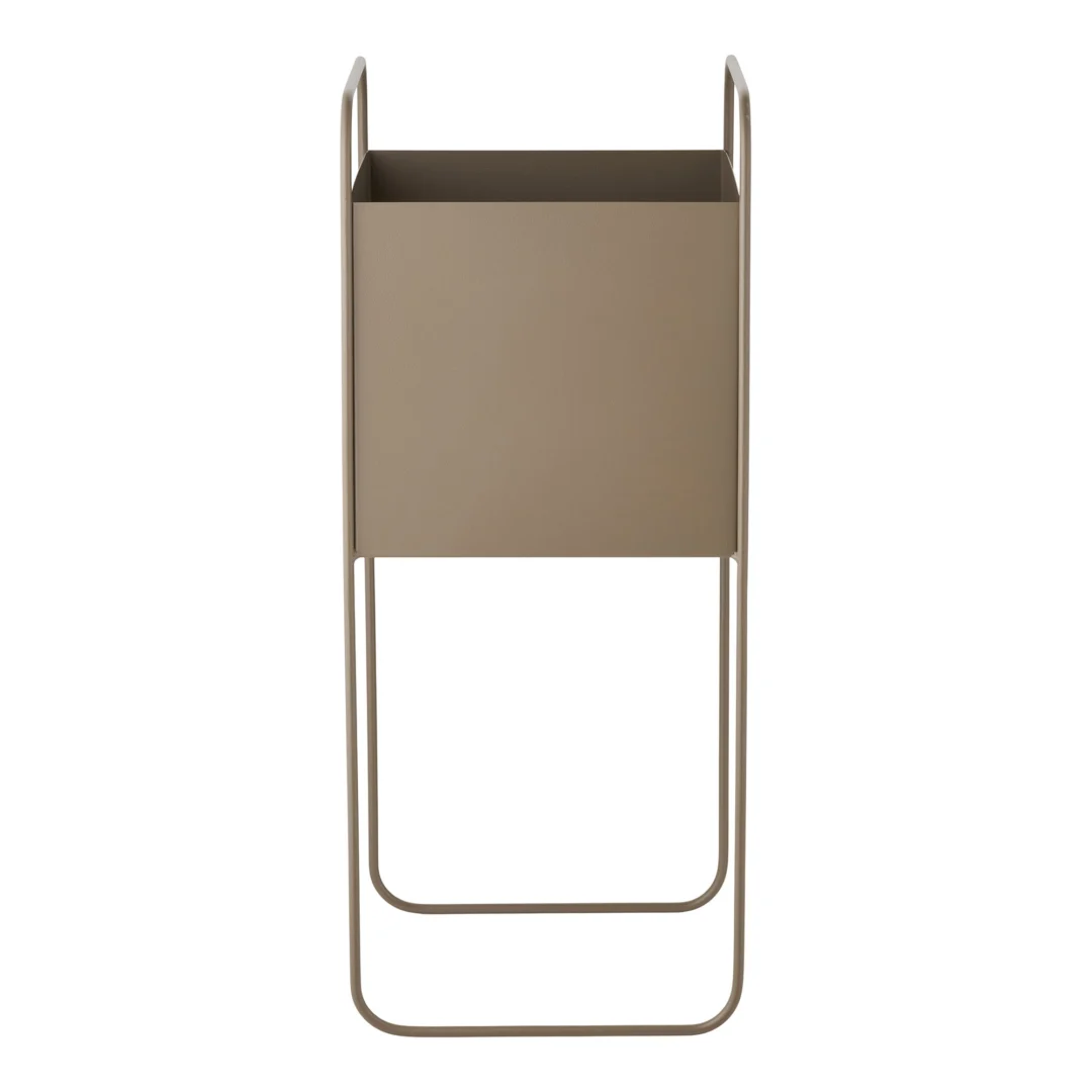 Klossun bruine stalen bloempot op slanke standaard, 54 cm hoog, modern vierkant design