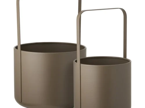 Set van 2 Baullino bloempotten van bruin staal met handvat, modern en robuust ontwerp in twee formaten