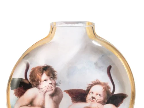 Vaas Deernane meerkleurig glas met slanke vorm en cherubprint, H25 cm