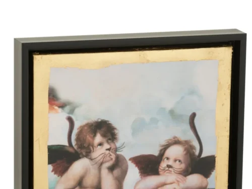 Woonaccessoire Slamo met meerkleurige kunstprint van twee cherubijntjes in zwarte lijst