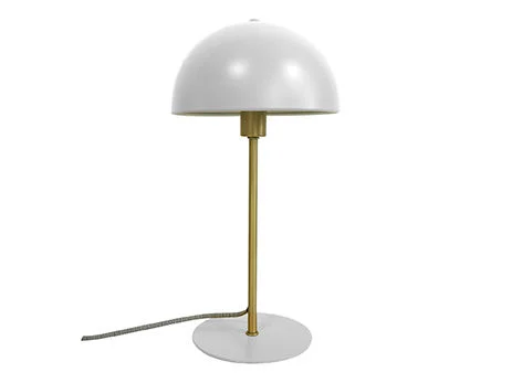 Tafellamp Otterlo Wit Ø20 cm met retro kap, witte afwerking en slanke gouden voet op ronde voetplaat